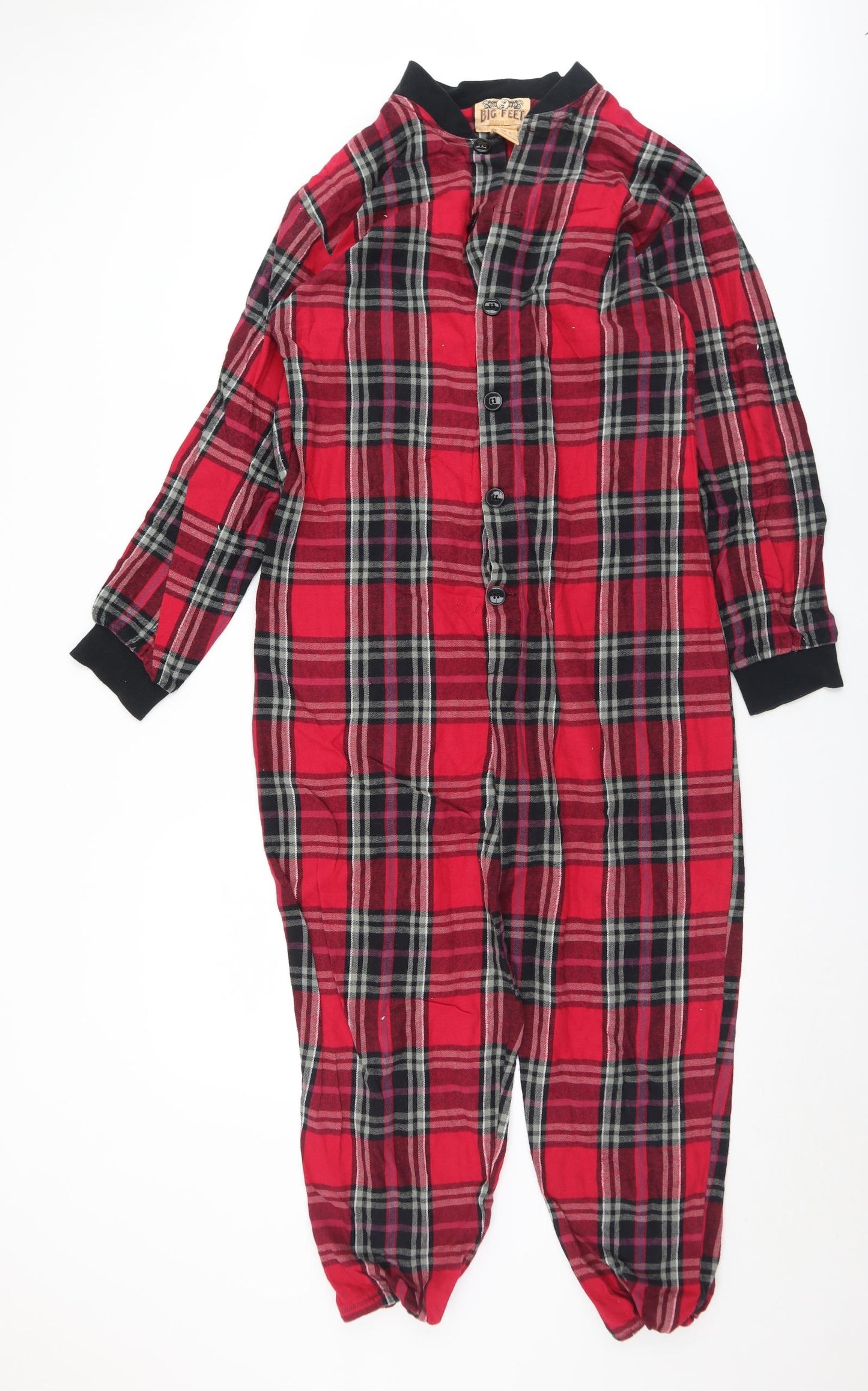 Big Feet Mens Red Plaid Cotton  One Piece Size M  Button