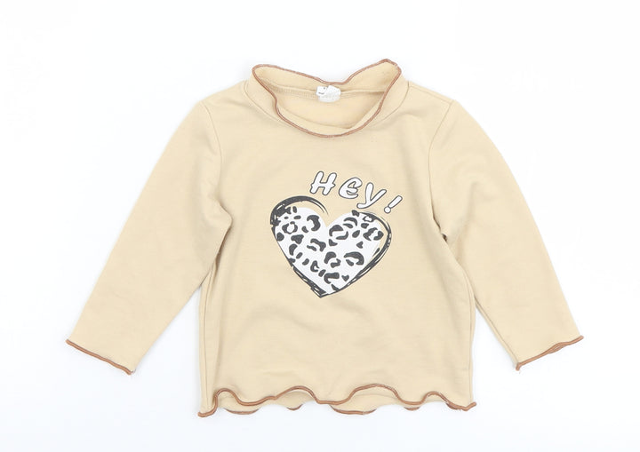 SheIn Girls Brown Animal Print Polyester Basic T-Shirt Size 9-12 Months Mock Neck  - Hey