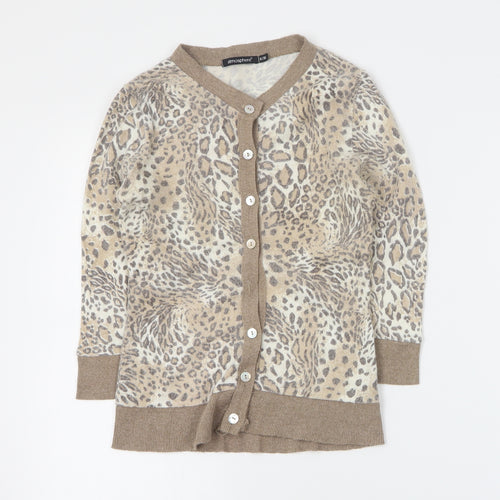 Primark Womens Brown Round Neck Animal Print Acrylic Cardigan Jumper Size 8