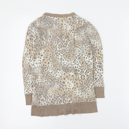 Primark Womens Brown Round Neck Animal Print Acrylic Cardigan Jumper Size 8