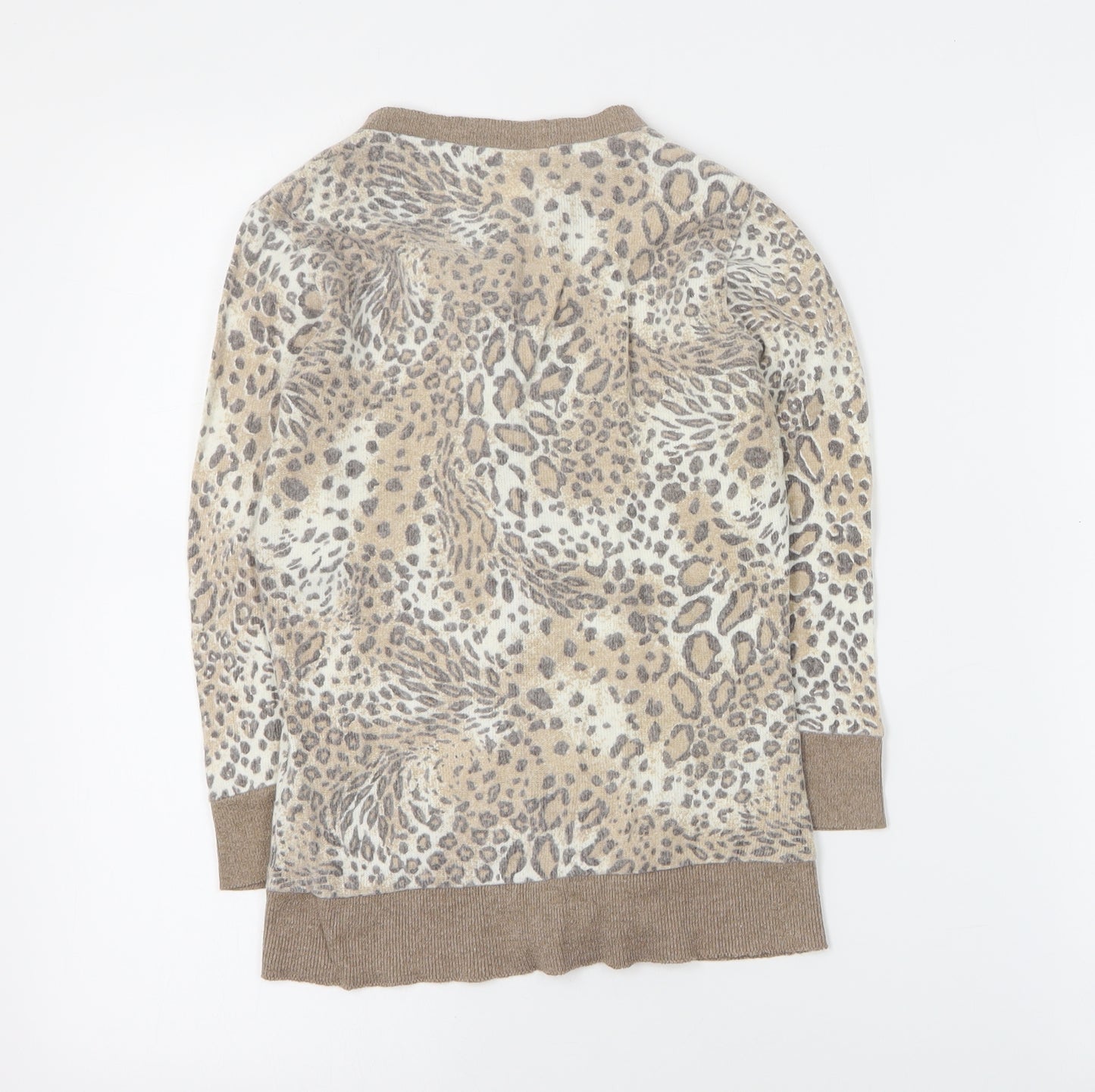 Primark Womens Brown Round Neck Animal Print Acrylic Cardigan Jumper Size 8