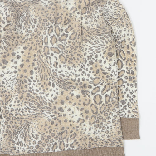 Primark Womens Brown Round Neck Animal Print Acrylic Cardigan Jumper Size 8