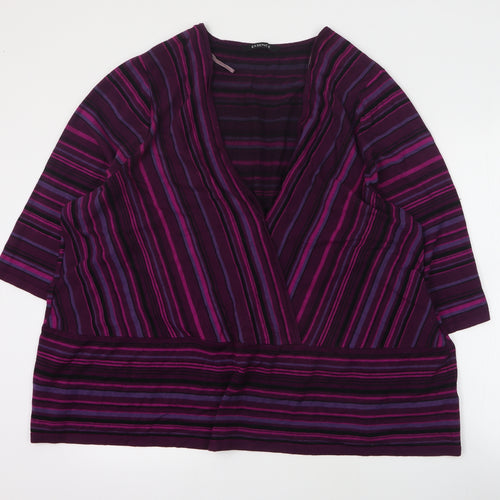 Essense Womens Purple V-Neck Striped Viscose Pullover Jumper Size 30