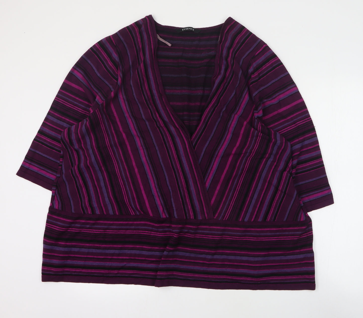 Essense Womens Purple V-Neck Striped Viscose Pullover Jumper Size 30
