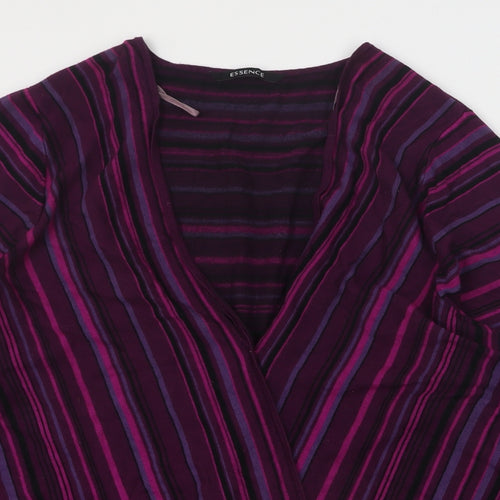 Essense Womens Purple V-Neck Striped Viscose Pullover Jumper Size 30