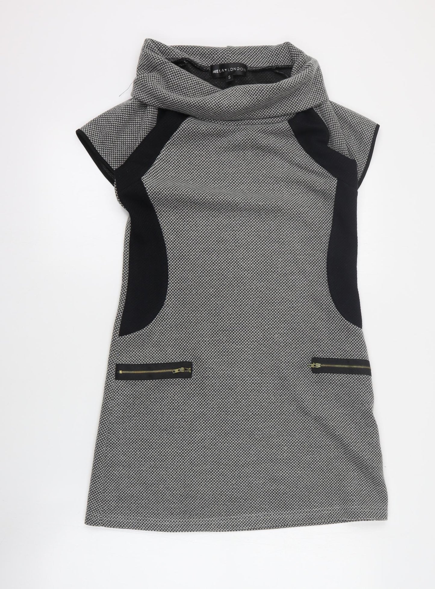 Mela London Womens Grey  Polyester Jumper Dress  Size S  Roll Neck Zip