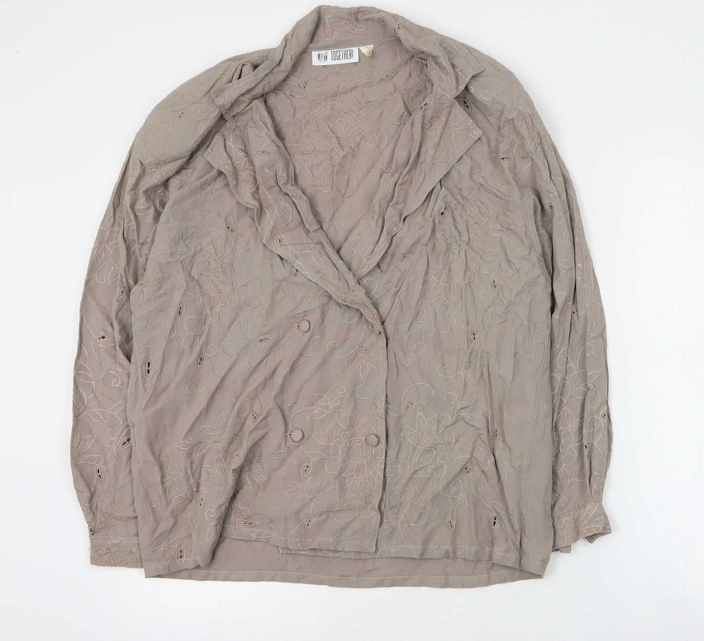 Together Womens Brown  Viscose Basic Blouse Size 12 V-Neck