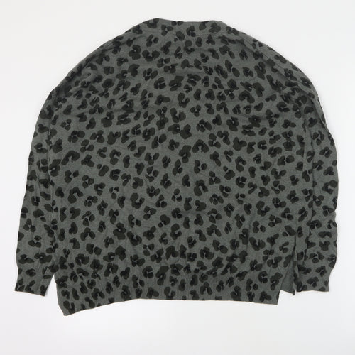 Mint Velvet Womens Green V-Neck Animal Print Cotton Pullover Jumper Size M