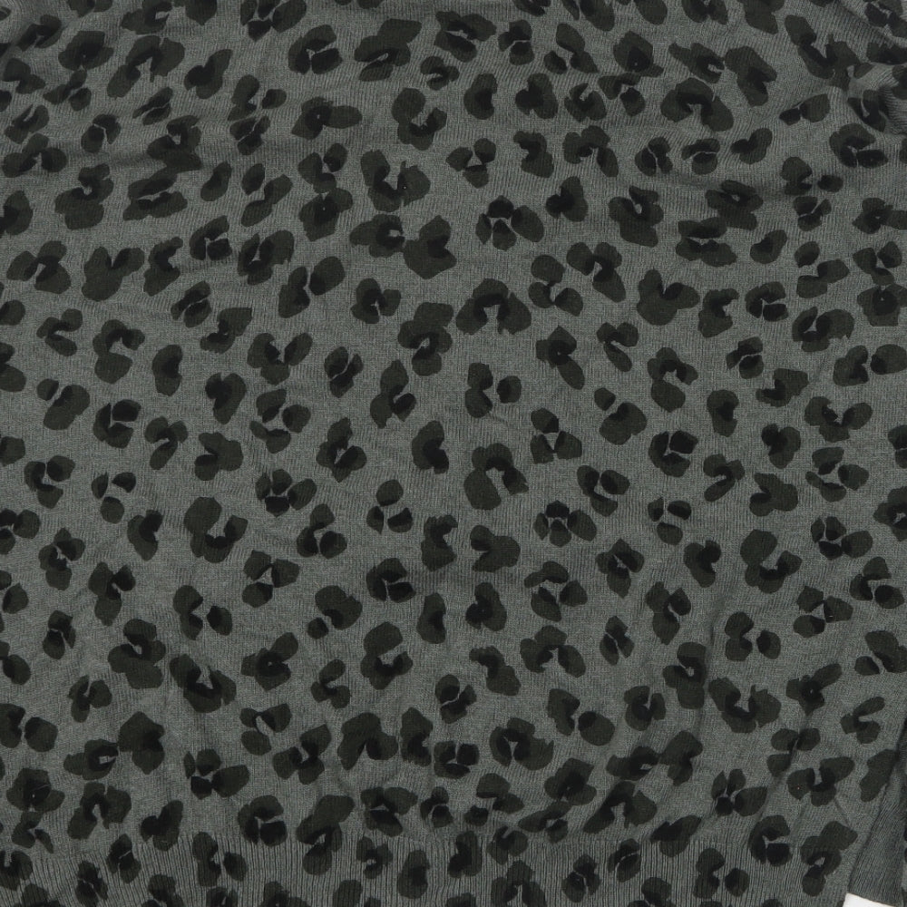 Mint Velvet Womens Green V-Neck Animal Print Cotton Pullover Jumper Size M