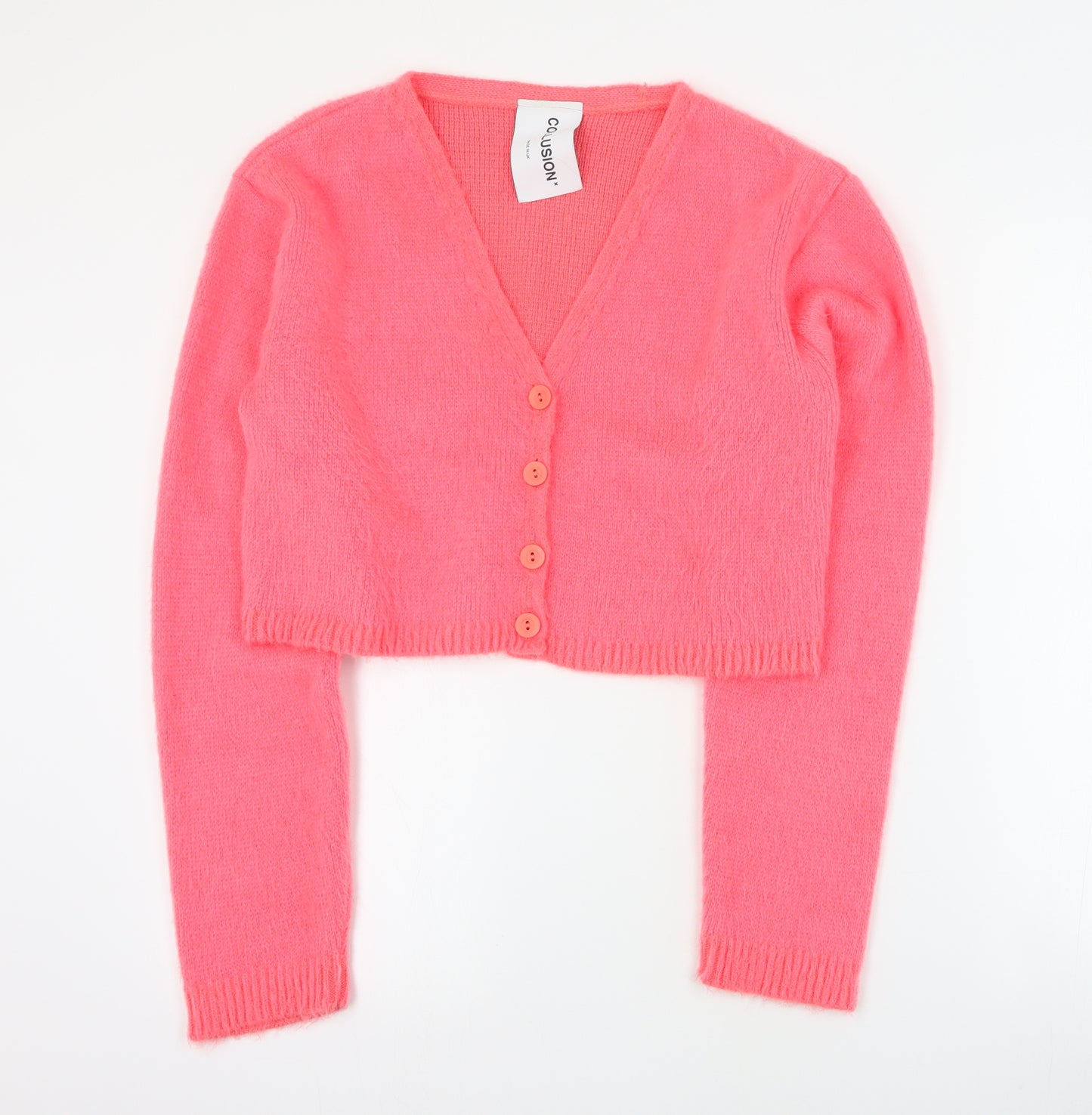 COLLUSION Womens Pink V-Neck  Acrylic Cardigan Jumper Size 16