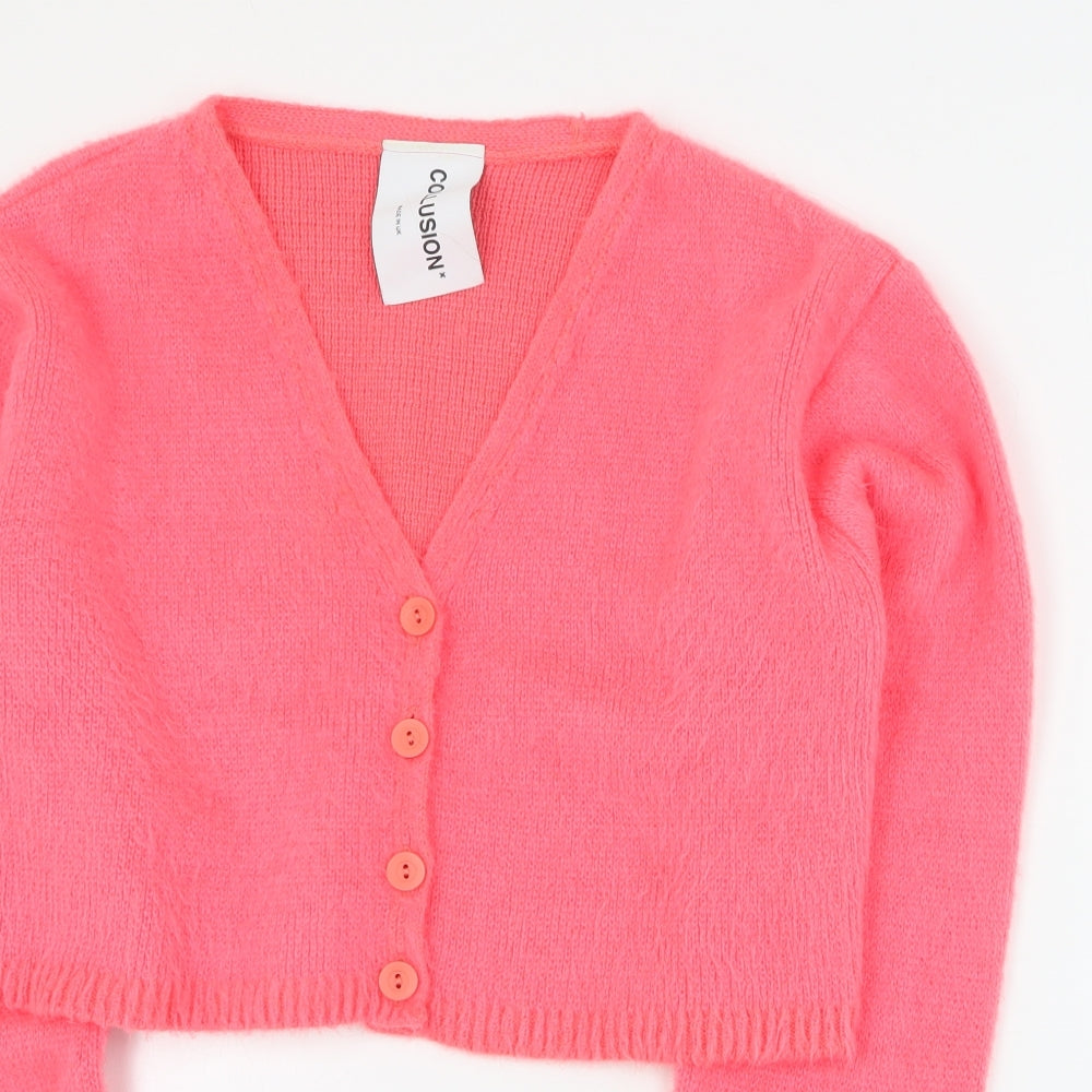 COLLUSION Womens Pink V-Neck  Acrylic Cardigan Jumper Size 16