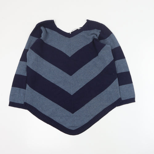 Tru Collection Womens Blue V-Neck Striped Cotton Pullover Jumper Size S