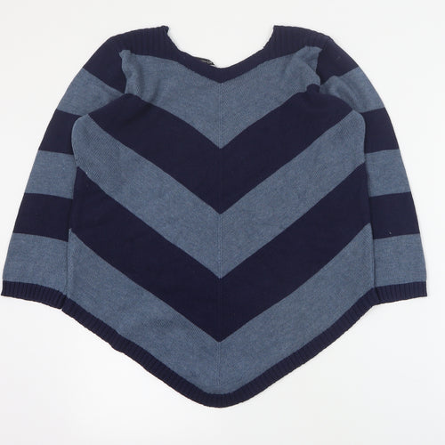 Tru Collection Womens Blue V-Neck Striped Cotton Pullover Jumper Size S