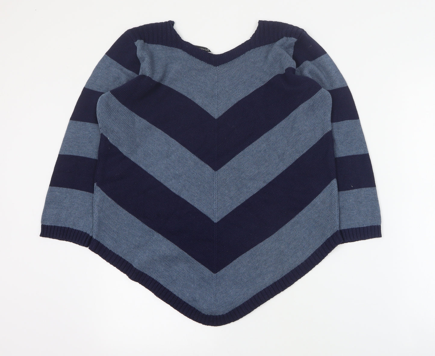 Tru Collection Womens Blue V-Neck Striped Cotton Pullover Jumper Size S