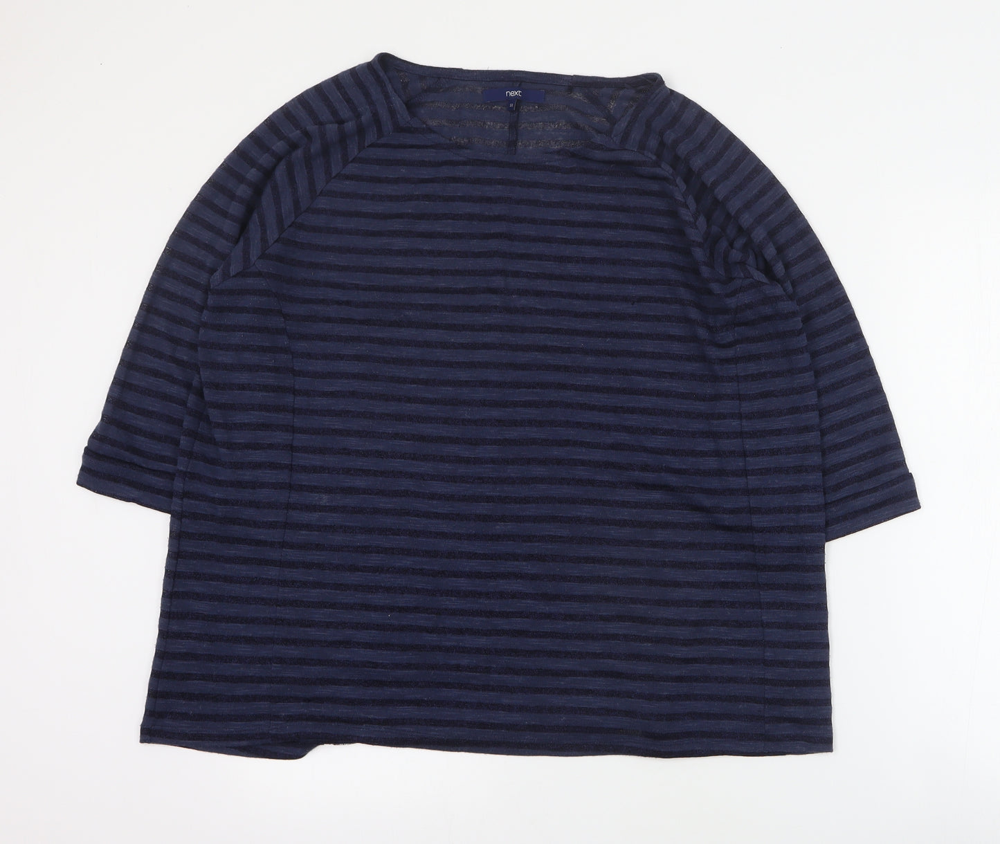 NEXT Womens Blue Round Neck Striped Polyester Pullover Jumper Size 22