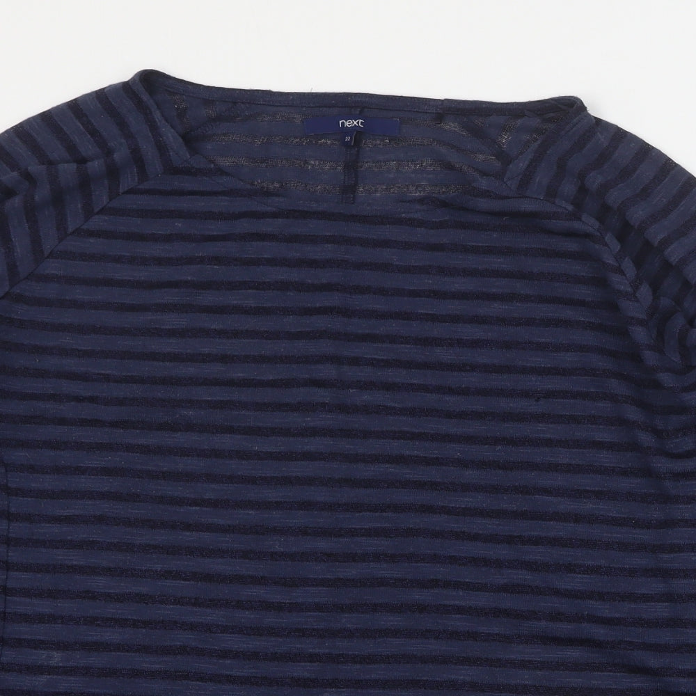 NEXT Womens Blue Round Neck Striped Polyester Pullover Jumper Size 22