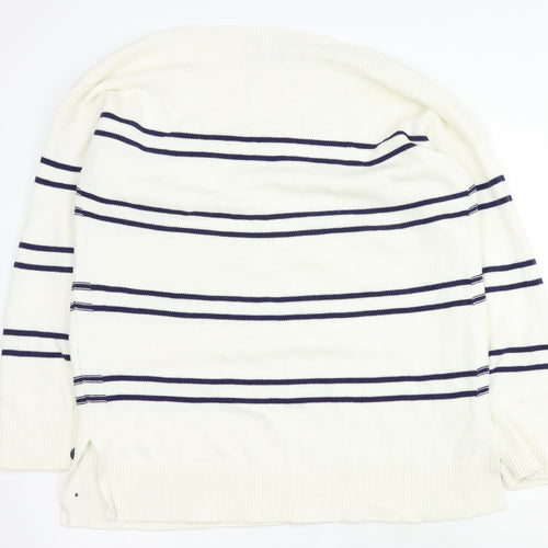 Very Womens Ivory Boat Neck Striped Cotton Pullover Jumper Size L