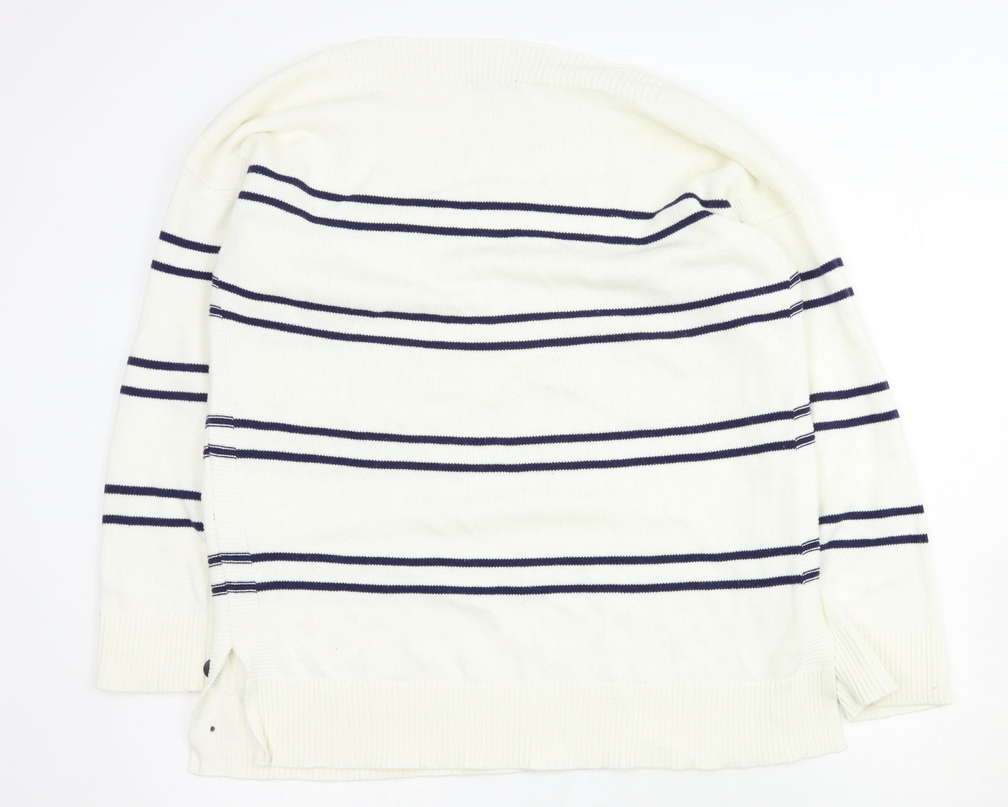 Very Womens Ivory Boat Neck Striped Cotton Pullover Jumper Size L