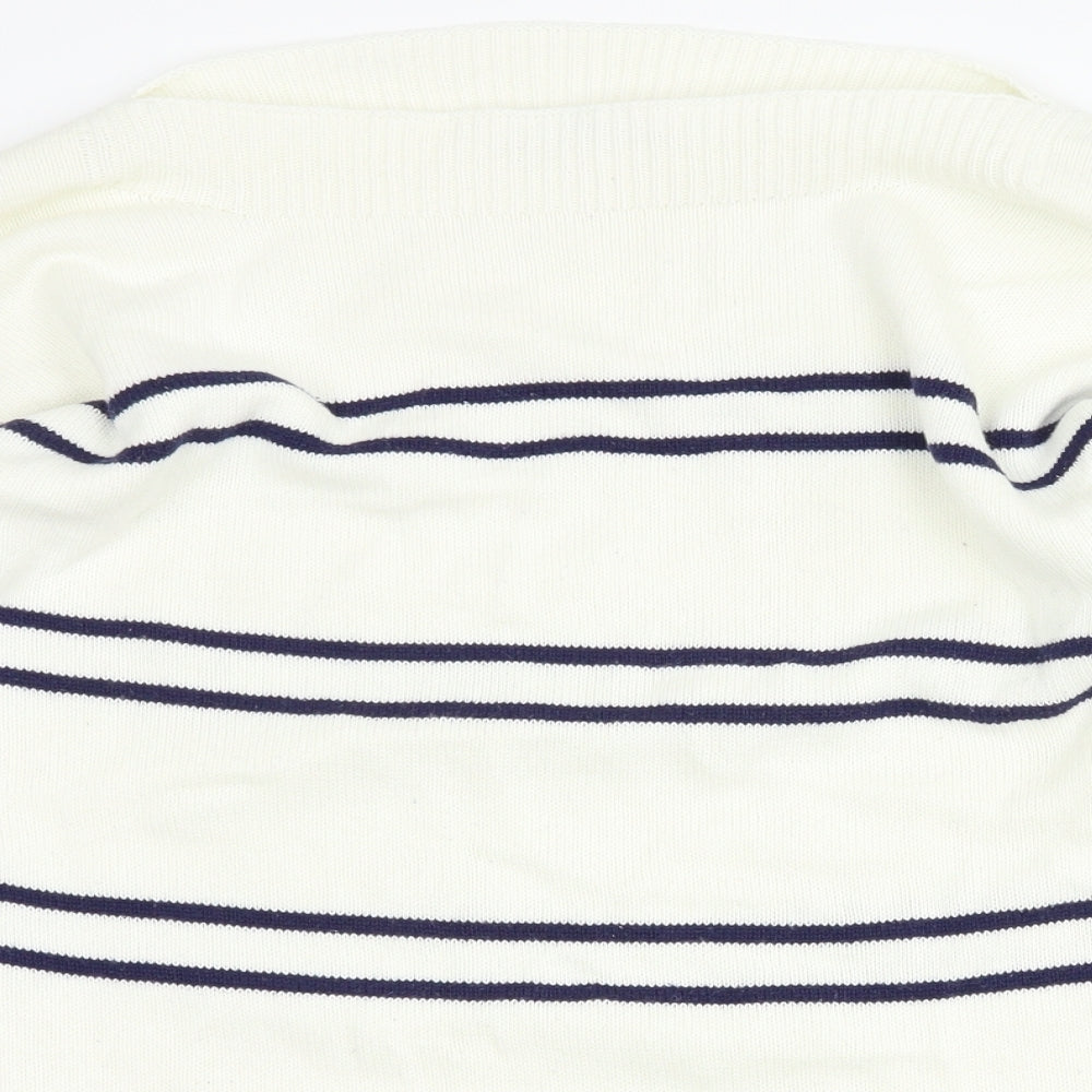 Very Womens Ivory Boat Neck Striped Cotton Pullover Jumper Size L