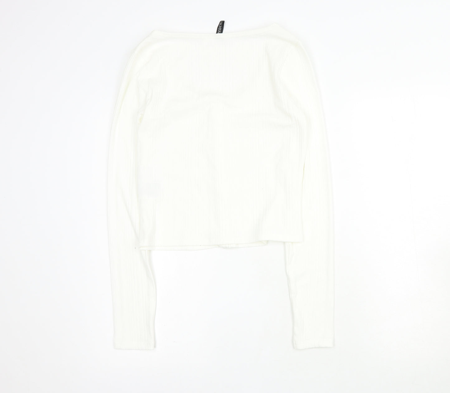 H&M Womens White  Polyester Cropped T-Shirt Size L Round Neck - Ribbed