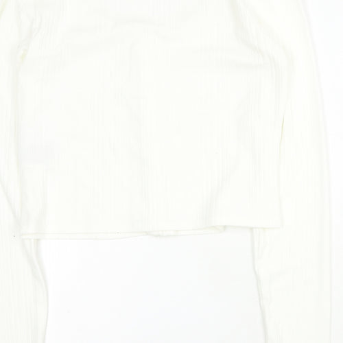 H&M Womens White  Polyester Cropped T-Shirt Size L Round Neck - Ribbed