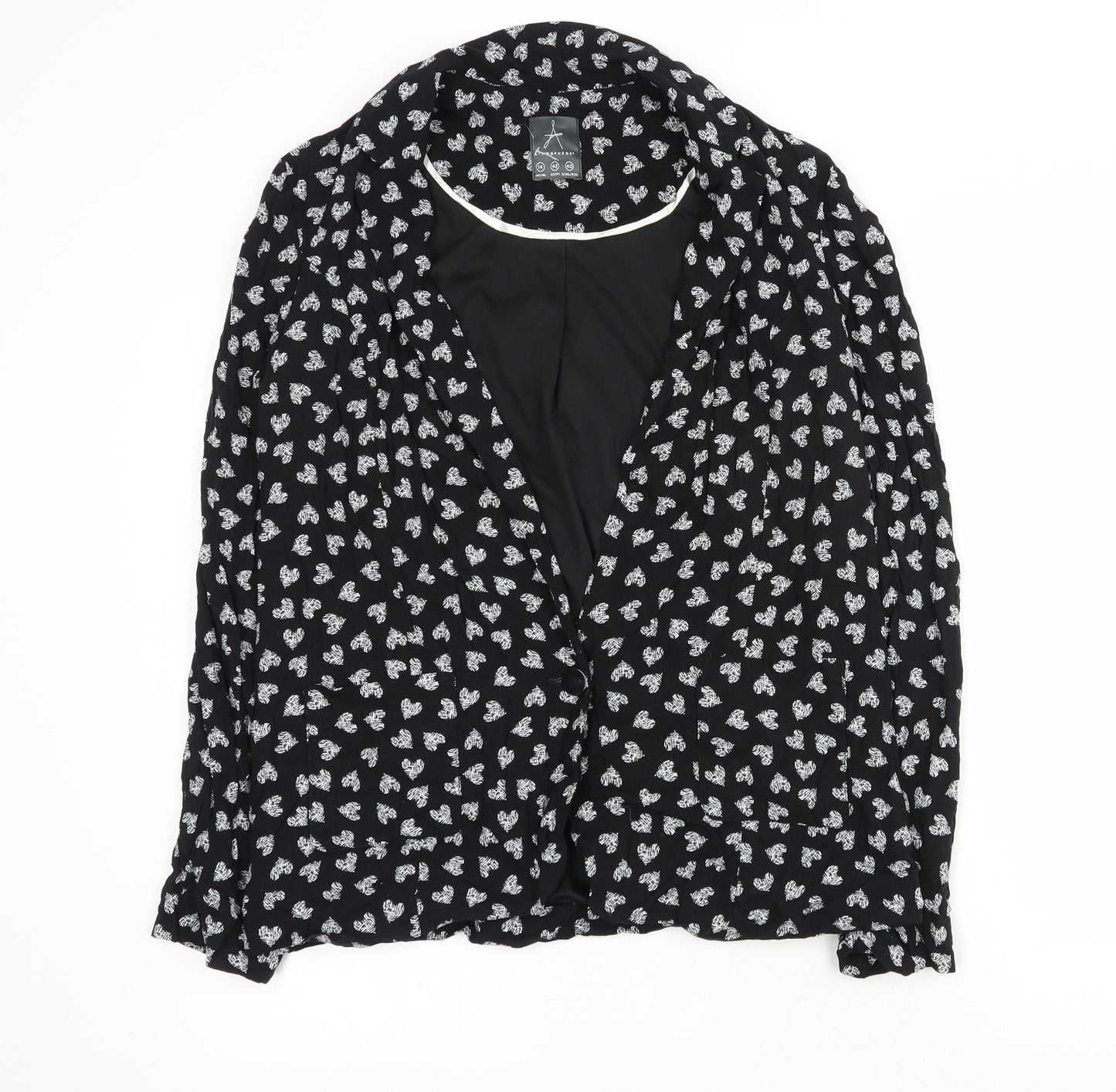 Primark Womens Black Geometric  Jacket Blazer Size 14  Button