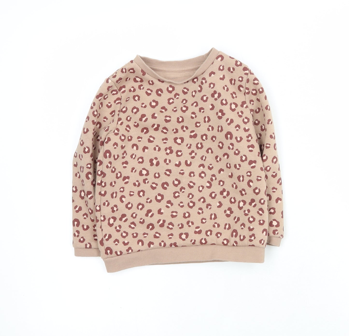 F&F Girls Brown Animal Print Cotton Pullover Sweatshirt Size 3-4 Years  Pullover