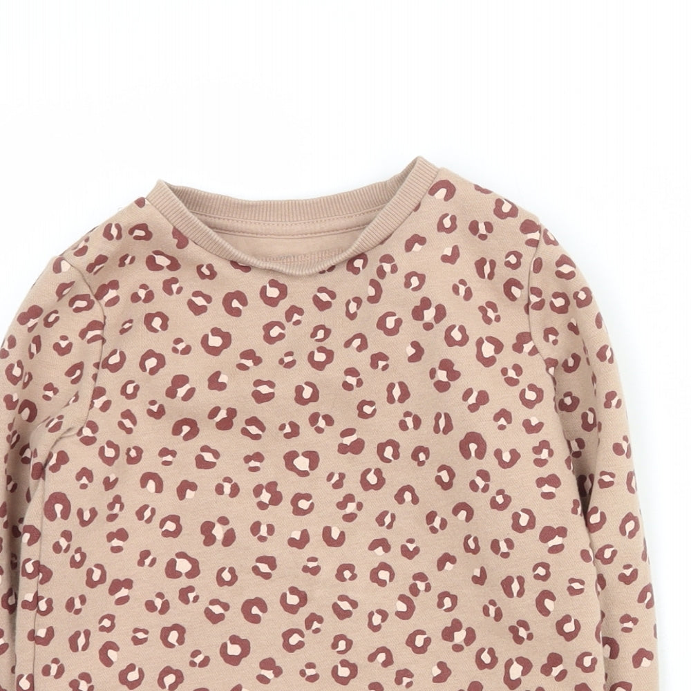 F&F Girls Brown Animal Print Cotton Pullover Sweatshirt Size 3-4 Years  Pullover