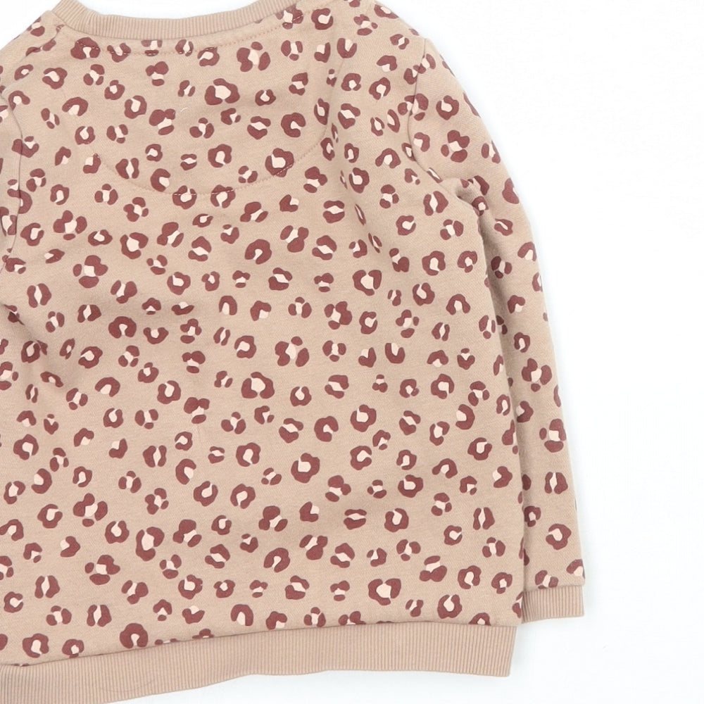 F&F Girls Brown Animal Print Cotton Pullover Sweatshirt Size 3-4 Years  Pullover