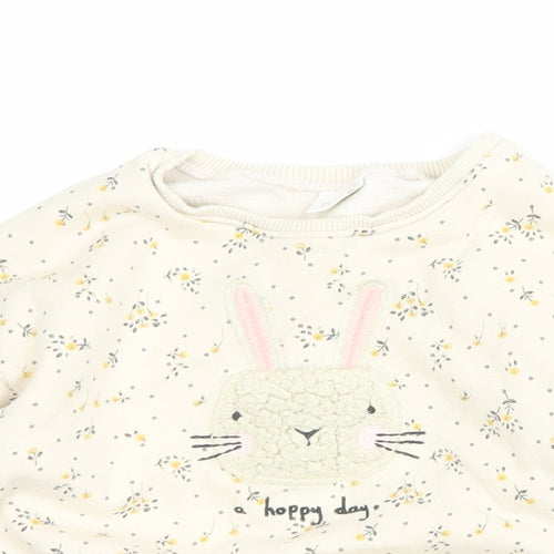 NEXT Baby Beige Floral Cotton Pullover Jumper Size 12-18 Months  Pullover - Bunny