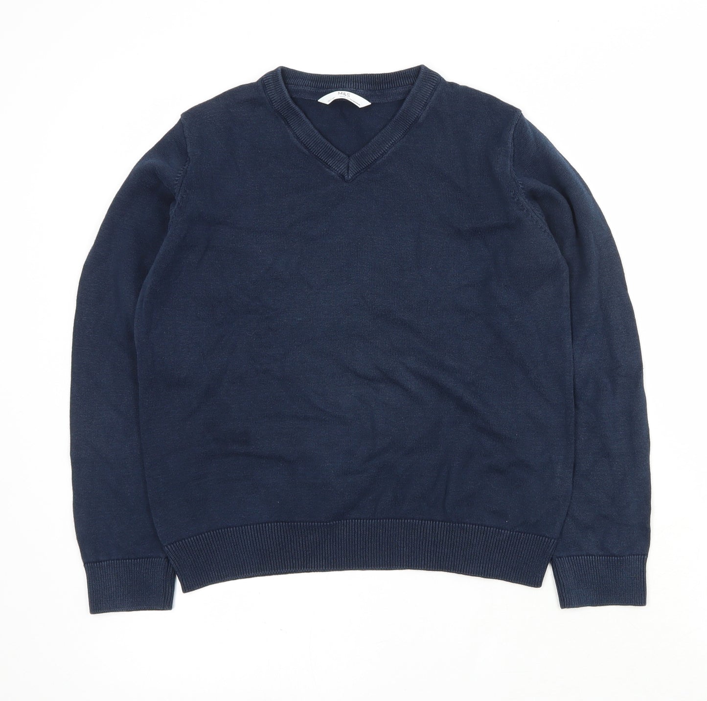 Marks and Spencer Boys Blue V-Neck  Cotton Pullover Jumper Size 10-11 Years  Pullover