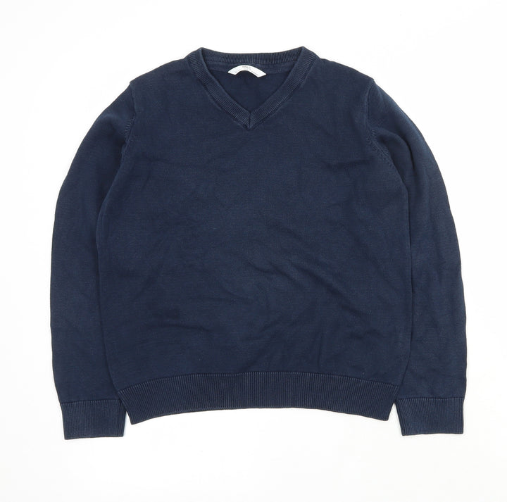 Marks and Spencer Boys Blue V-Neck  Cotton Pullover Jumper Size 10-11 Years  Pullover