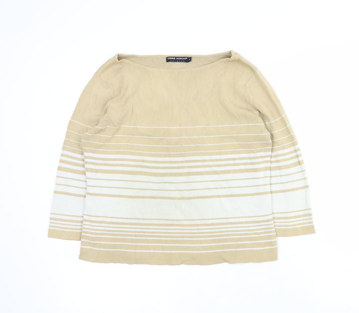 Debbie Morgan Womens Brown Round Neck Striped Viscose Pullover Jumper Size M