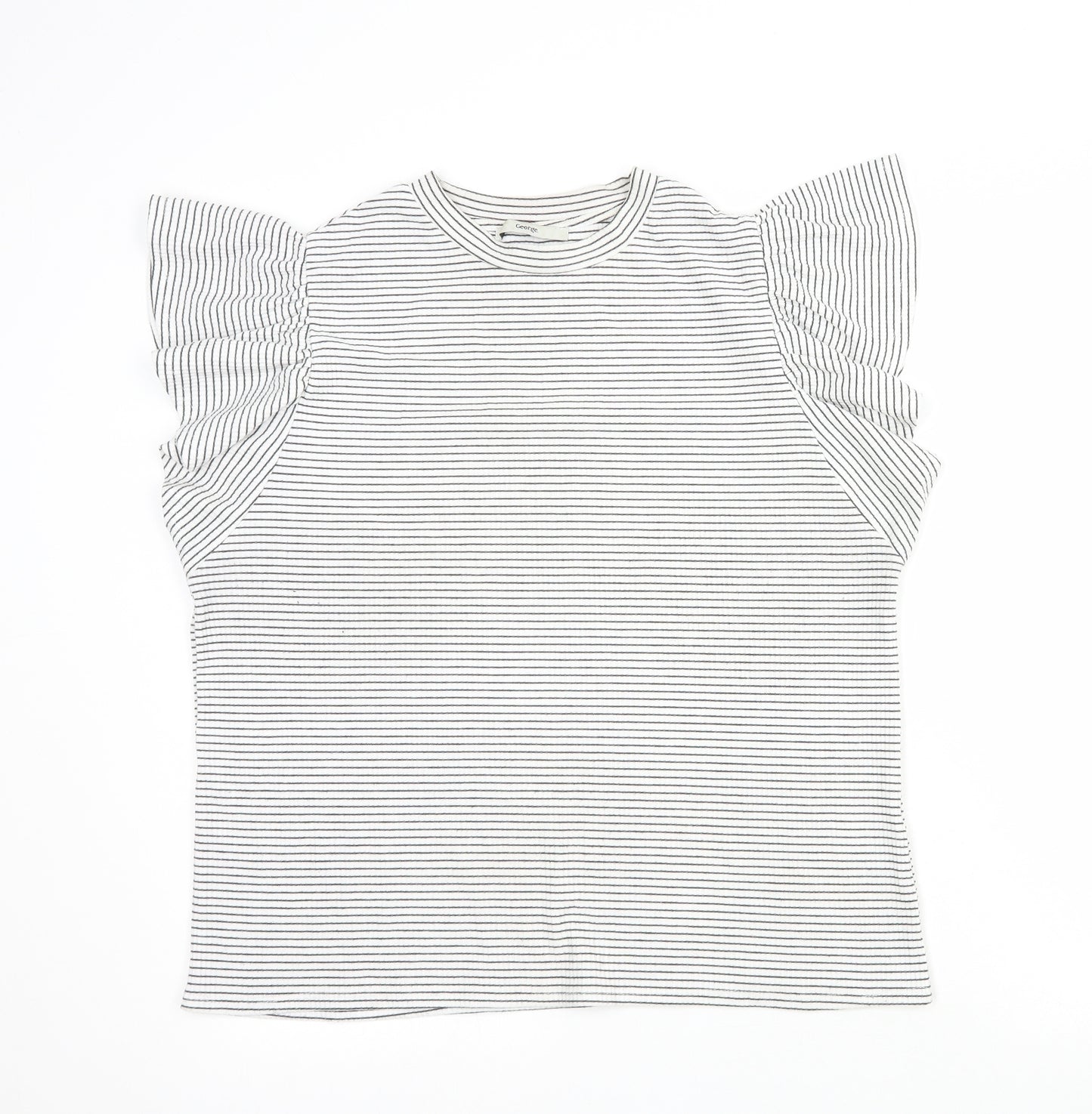 George Womens Grey Striped Polyester Basic T-Shirt Size 16 Round Neck