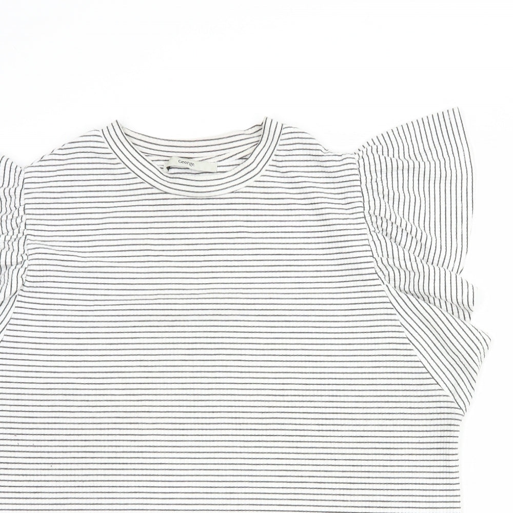 George Womens Grey Striped Polyester Basic T-Shirt Size 16 Round Neck