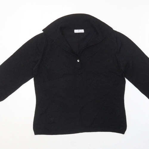 Essentials Womens Black Collared  Cotton Cardigan Jumper Size 18