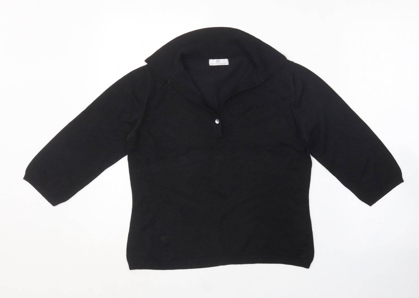 Essentials Womens Black Collared  Cotton Cardigan Jumper Size 18