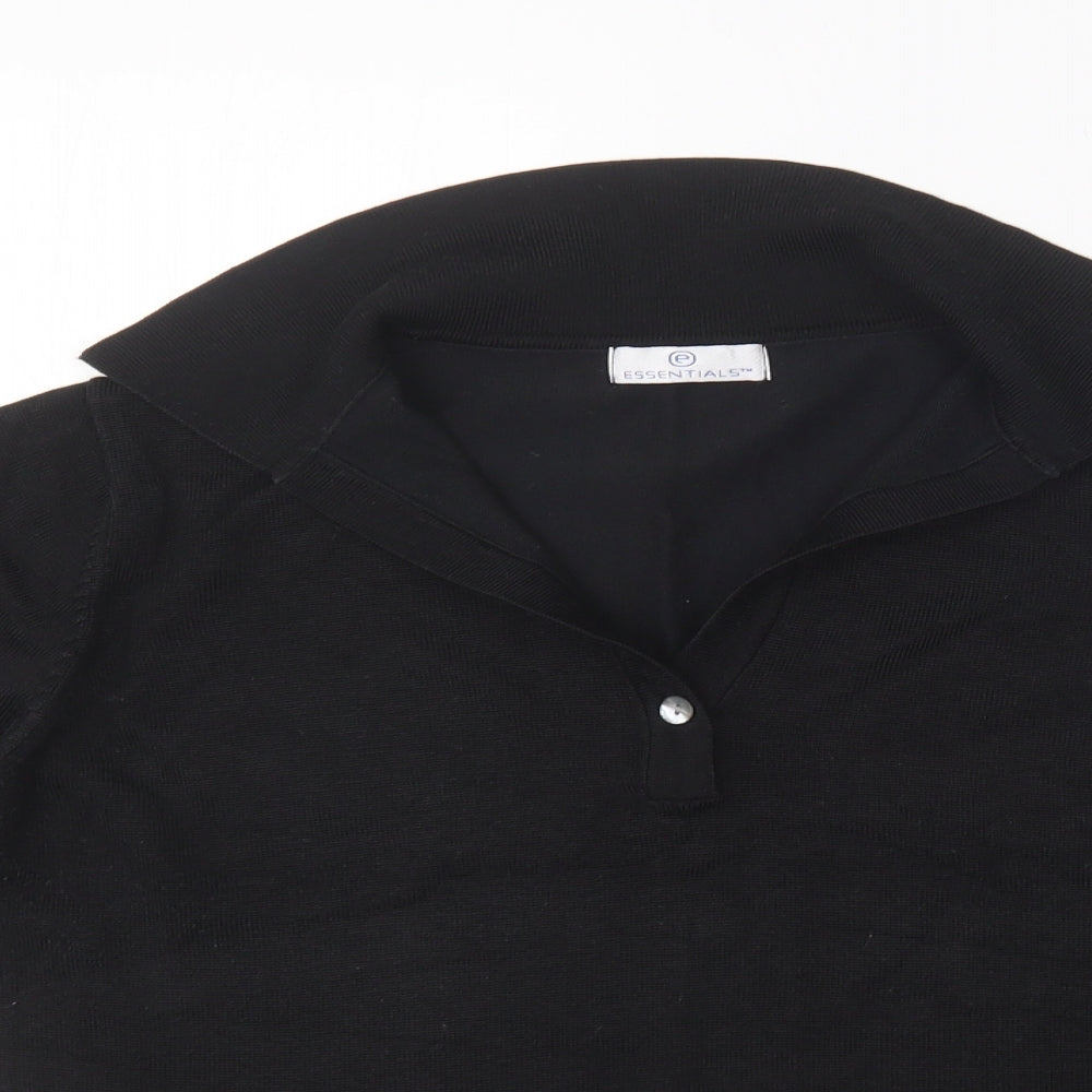 Essentials Womens Black Collared  Cotton Cardigan Jumper Size 18