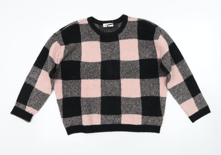 H&M Womens Multicoloured Round Neck Check Acrylic Pullover Jumper Size 12