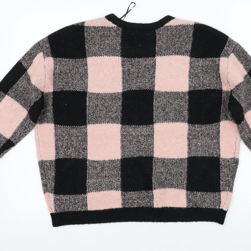 H&M Womens Multicoloured Round Neck Check Acrylic Pullover Jumper Size 12