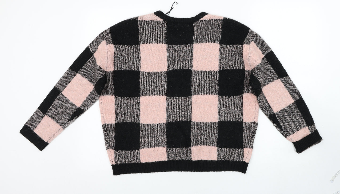 H&M Womens Multicoloured Round Neck Check Acrylic Pullover Jumper Size 12