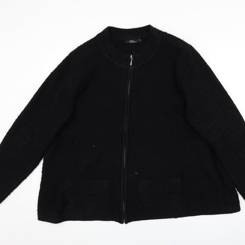 BM collection Womens Black Crew Neck  Acrylic Full Zip Jumper Size XL