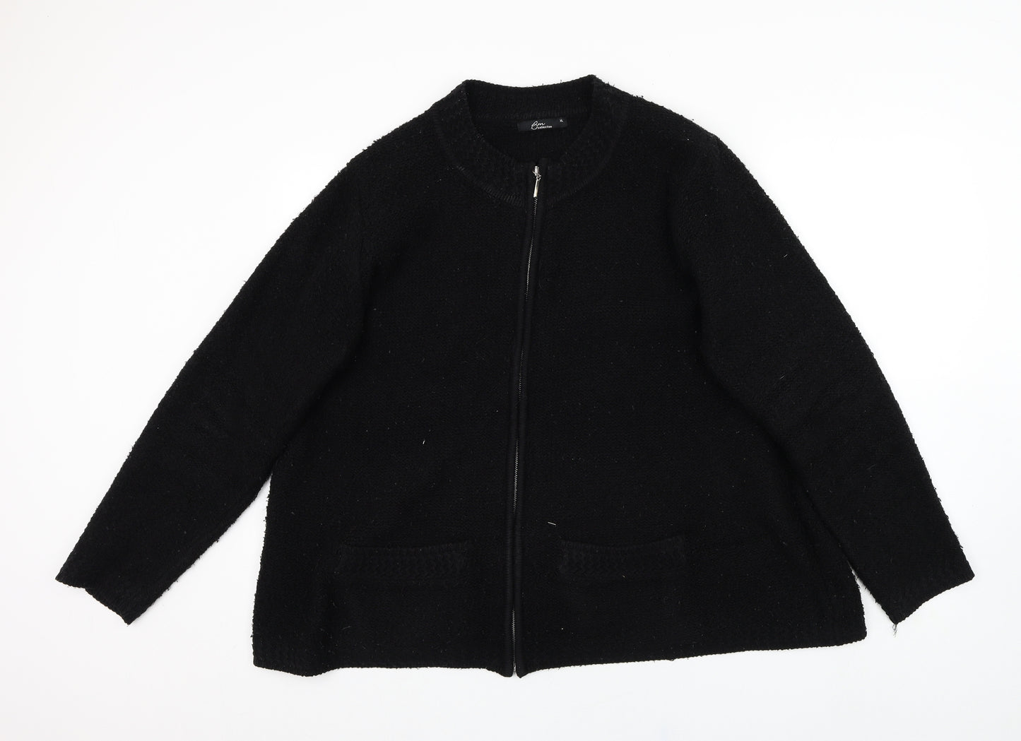 BM collection Womens Black Crew Neck  Acrylic Full Zip Jumper Size XL