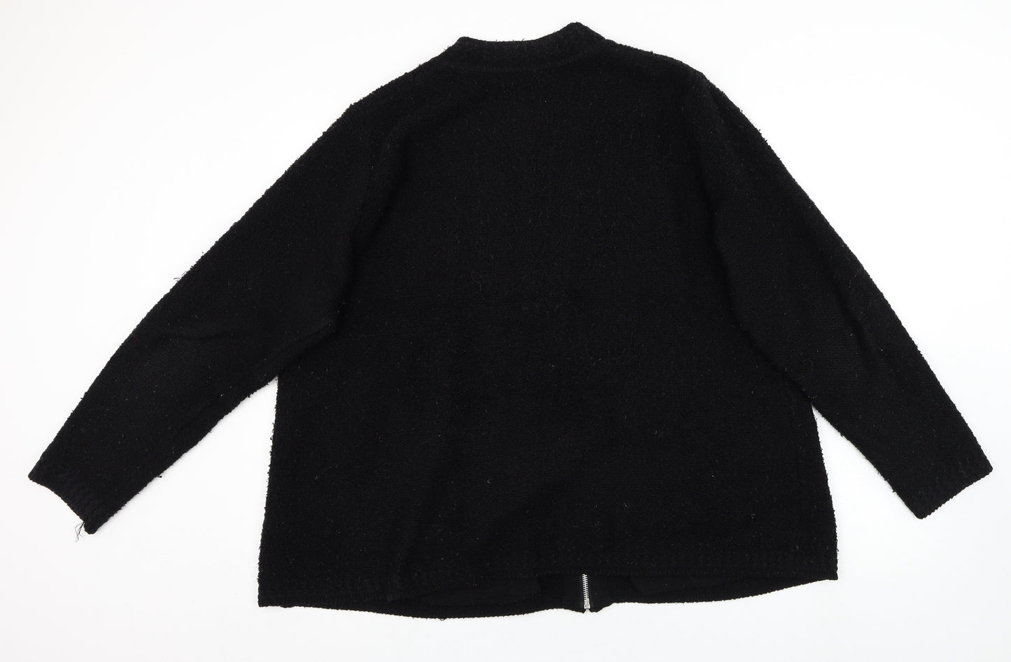 BM collection Womens Black Crew Neck  Acrylic Full Zip Jumper Size XL