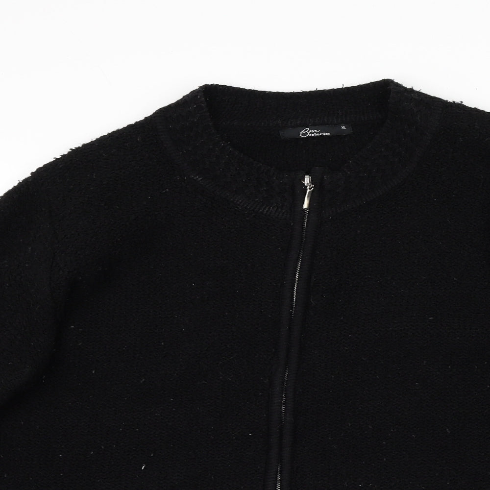 BM collection Womens Black Crew Neck  Acrylic Full Zip Jumper Size XL