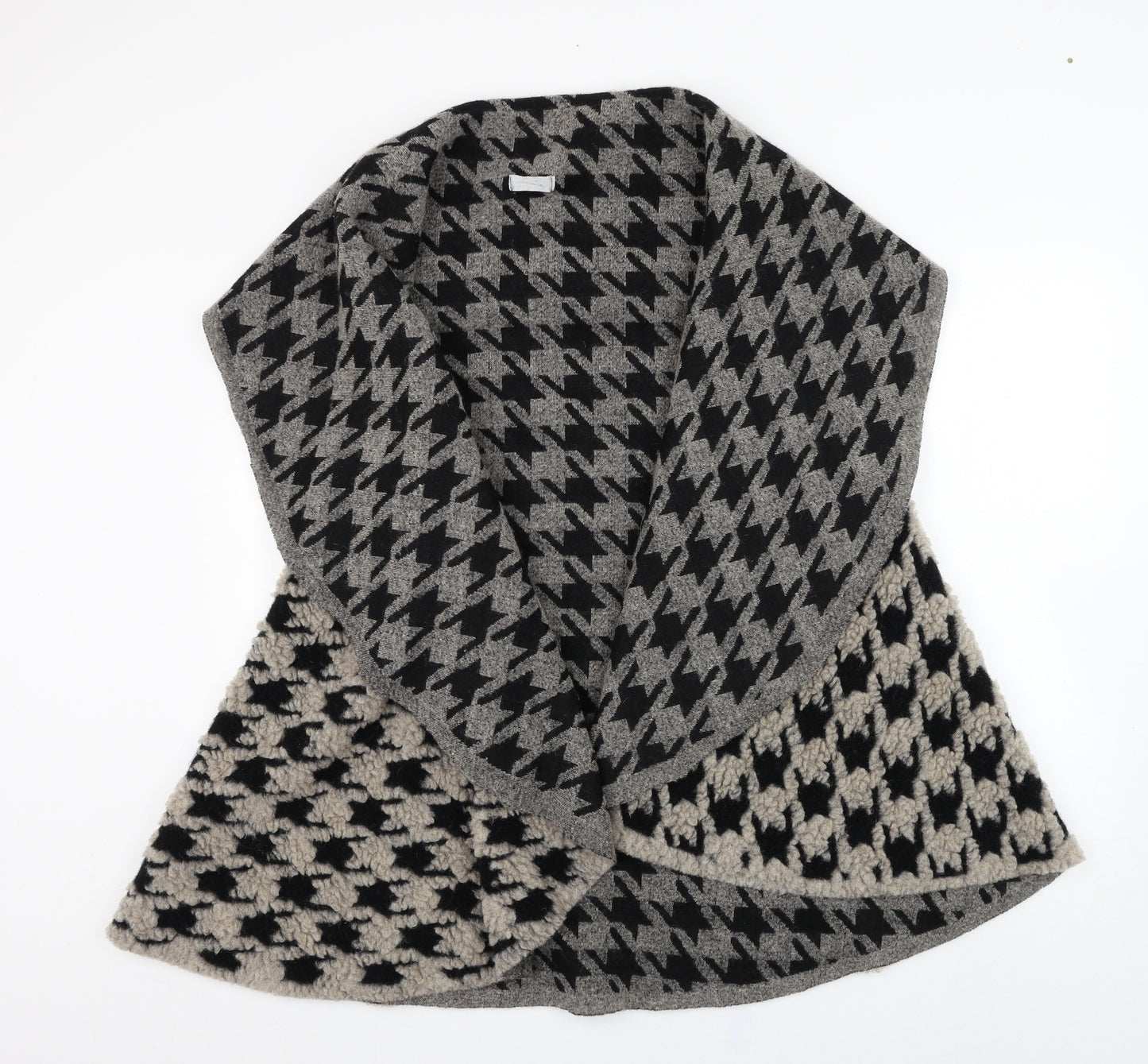 crnd Womens Black V-Neck Houndstooth Wool Cardigan Jumper One Size