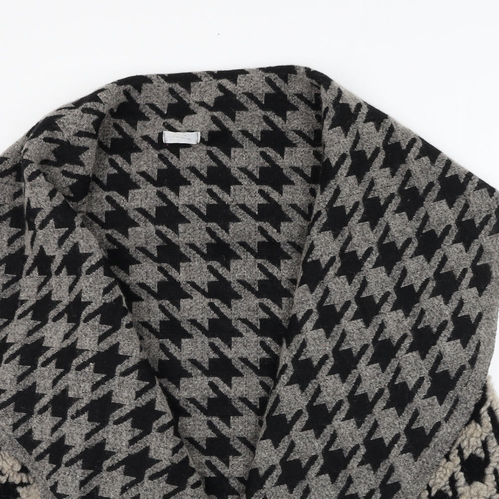 crnd Womens Black V-Neck Houndstooth Wool Cardigan Jumper One Size