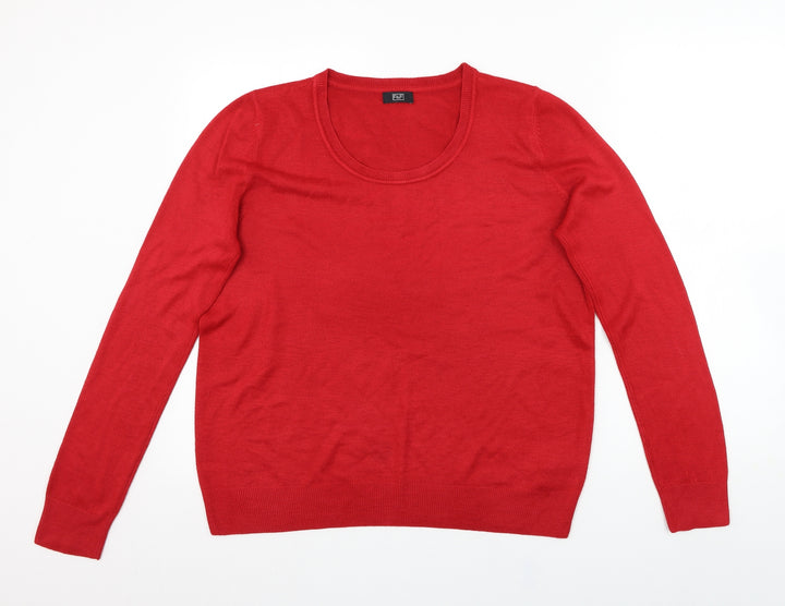 F&F Womens Red Round Neck Acrylic Pullover Jumper Size 14