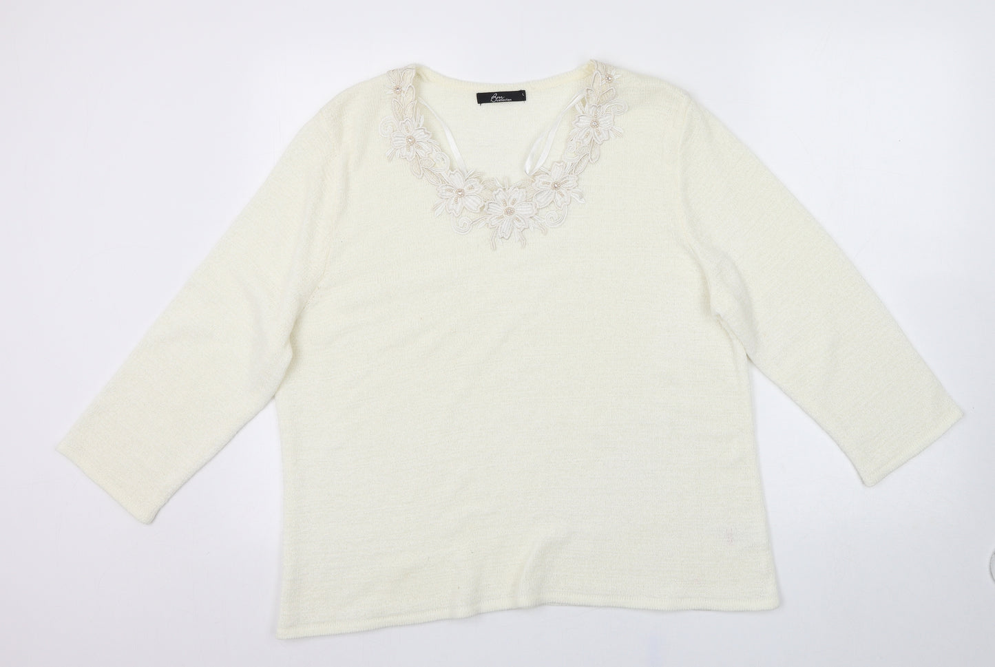 BM collection Womens Ivory Scoop Neck  Acrylic Pullover Jumper Size L