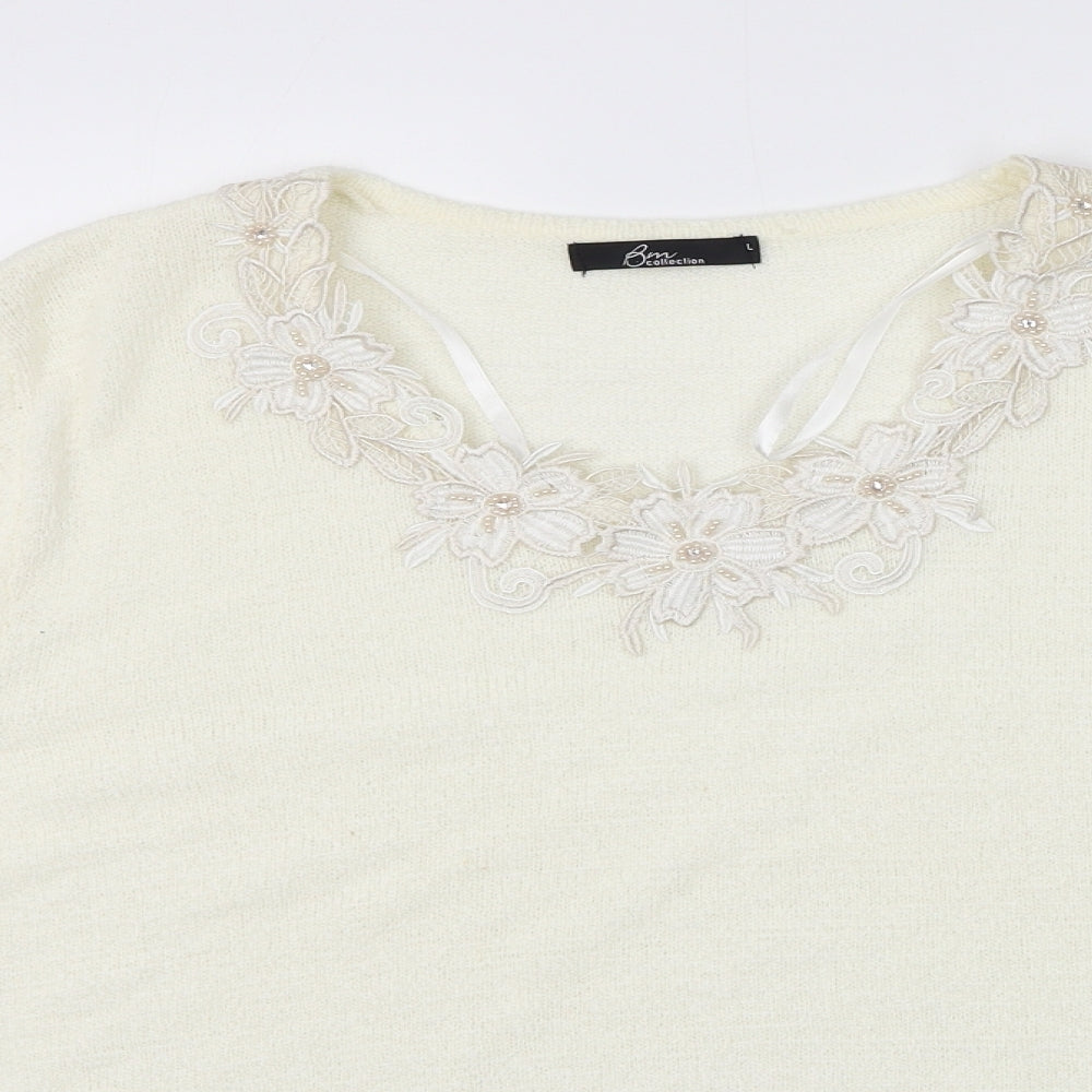 BM collection Womens Ivory Scoop Neck  Acrylic Pullover Jumper Size L